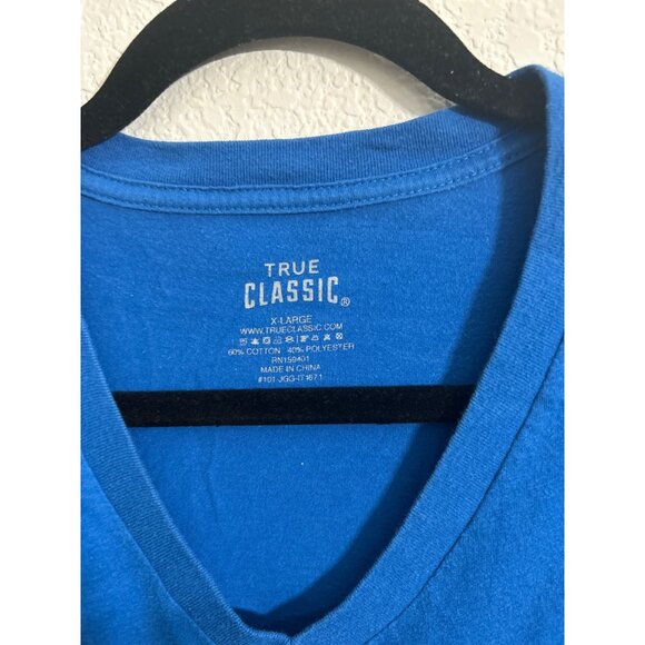 True Classic Mens V-Neck T-Shirt X-Large Blue Cotton/Polyester Blend - Picture 3 of 7